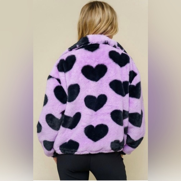 I Believe faux fur Heart Print Jacket 2X - Picture 2 of 2